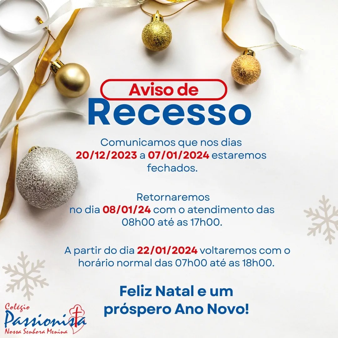 Aviso de Recesso Nossa Senhora Menina